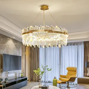 Lustre en cristal d'or Led rond créatif en verre de luxe léger post-moderne pour le salon