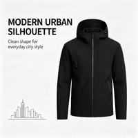Veste Softshell à Capuche pour Homme, Fermeture Éclair Intégrale, Noir Uni, Coupe Ample, Vêtement d'Extérieur Tendance Urbain Quotidien, Manteau Décontracté pour Homme, Personnalisable