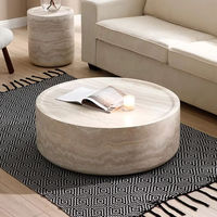 Table basse ronde de luxe moderne en travertin blanc super fin, marbre d'Italie, meubles pour salon