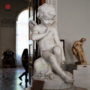 Jardín al aire libre Tallado a mano Piedra natural Tamaño real Querubín Escultura Mármol blanco Desnudo Niño Ángel Estatua - Product Image 6