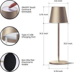 Lámpara de Mesa Inalámbrica al por Mayor, Lámpara de Escritorio LED Portátil con Batería de 5000 mAh, 3 Colores, Regulación Continua, Ideal para Restaurantes - Product Image 3