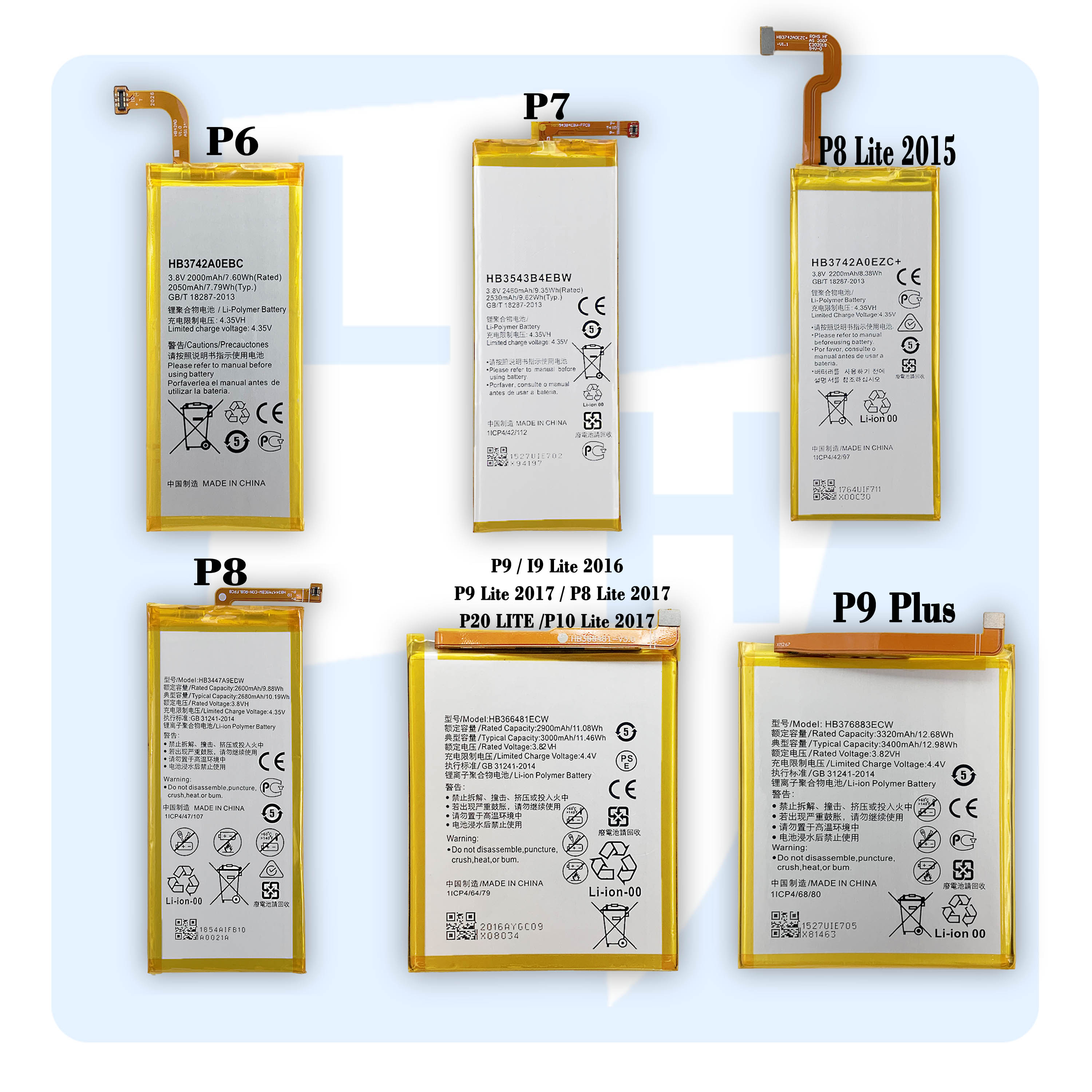 P6 P7 P8 P9 P10 P20 P30 P40 P8 LITE P9 LITE P9 PLUS P10 PLUS P20 PRO P30 PRO cell phone battery for huawei P40 PRO