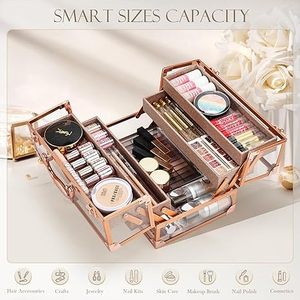 Xách tay 11.8 inch Rose Gold Acrylic trang điểm <span class=keywords><strong>Train</strong></span> trường hợp 4-Tray mỹ phẩm lưu trữ box với stylist Artist Rack hiển thị - Product Image 5