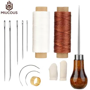 M033 Leather Repair Curved Hand Sewing Needles With Leather Waxed Thread Cord Thimble Leather Craft Tools Set