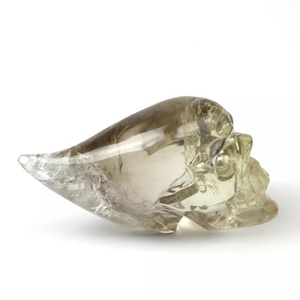 Escultura artística de cristal tallada a mano personalizada, citrino, forma única, calaveras de cristal con cabeza larga - Product Image 1