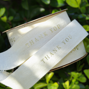 <strong>Customized</strong> 100% Cotton <strong>Ribbon</strong> Double Face Gold Foiled Logo Custom Printed Natural Cotton Brand <strong>Ribbon</strong> for Gift Wrapping - Product Image 1