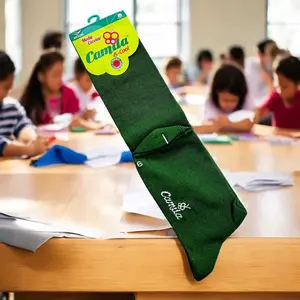 Camila Girls Long <b>School</b> Socks Cotton Spandex Knitted <b>Dress</b> Style Solid <b>Green</b> Winter Daily Wear for Children Size 6 - Product Image 3