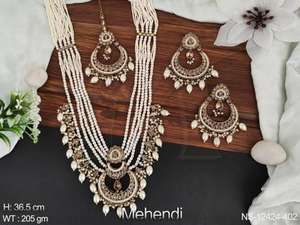 Ensemble de collier long à perles de style fantaisie, mehendi, polonais, bijoux anciens, collier de créateur, tenue de soirée, collier traditionnel magnifique - Product Image 5