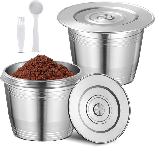 Stainless Steel Refillable Capsules Reusable Coffee Pods Compatible Espresso Pods with 1 Spoon and 1 Brush and 1 Tamper