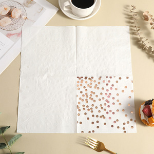 Gold Stamped Polka Dot Rose Gold Paper Napkins 330mm White Wedding Party Disposable Serviettes - Product Image 3