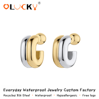 LUCKYJIU Fabricants de bijoux personnalisés, boucles d'oreilles créoles superposées en acier inoxydable plaqué or 18 carats, résistantes à l'eau, pour femmes, à porter au quotidien