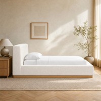 Cadre de lit rembourré en tissu bouclé moderne, lit plateforme en tissu doux avec base en bois pour chambre à coucher, hôtel, appartement, meubles