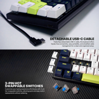FANTECH Keyboard Gaming mekanis berkabel MK874V2 kabel lepas pasang 63 tombol RGB antighosting Double-Shot ABS PC Gaming