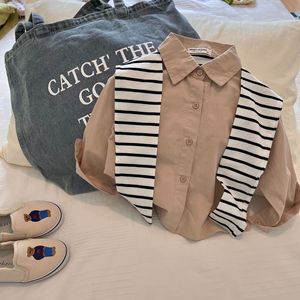 Tongxingyuan Girls Shirt Solid Color Striped Collar Cotton Poplin Autumn Spring Kids Blouse 80cm 90cm - Product Image 4