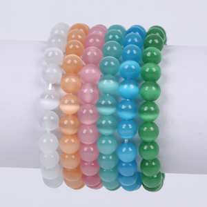 Doğal kedi gözü taş bilezik 6/8/10mm dairesel renkli moda opal bilezik erkek ve kadın takı - Product Image 2