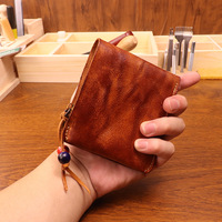 Dompet Kulit Asli Buatan Tangan Vintage 2026 untuk Pria, Tempat Kartu & Dompet Koin Bergaya Retro
