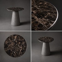 Table console moderne en marbre artificiel avec base sculpturale finition ciment, personnalisable pour salons et hôtels