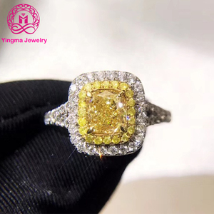 Custom 18k White Gold <strong>Wedding</strong> <strong>Ring</strong> <strong>Cushion</strong> Cut Yellow Moissanite <strong>Ring</strong> - Product Image 1