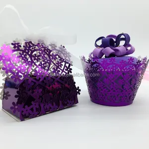 批发个性化设计印刷销售内衬紫色花盒纸杯装饰蛋糕纸杯