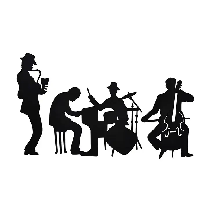 JH-Mech ODM ทำความสะอาดง่ายกันน้ำประณีตนักดนตรีแจ๊สแบบเรียบง่ายสีดำด้านตัดเหล็กด้วยเลเซอร์คุณภาพสูงตกแต่งผนัง