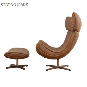 Metà del secolo schienale alto in pelle sintetica girevole funzione in fibra di vetro poltrona con pouf pouf - Product Image 4
