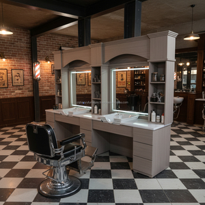 Estación de barbero clásica de madera con lavabo y espejo LED para peluquería/barbería - Product Image 5