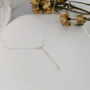 925 Silver Small Freshwater Pearl Necklace with Smiling Collarbone Chain <b>Simple</b> Japanese Style One Character Niche - Product Image 4