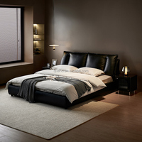 116112 Quanu nouveauté luxe avancé en cuir véritable Design cadre de lit Double luxe en cuir noir plate-forme lit