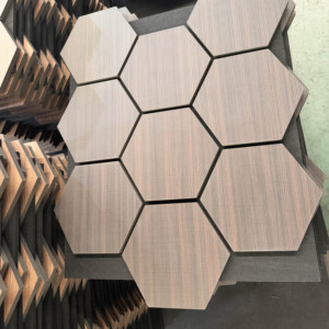 Panneau acoustique hexagonal pour mur, design moderne, ignifuge, écologique, réduction <span class=keywords><strong>du</strong></span> <span class=keywords><strong>bruit</strong></span>, personnalisable en usine, pour bureau et studio - Product Image 1