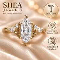 Bague de fiançailles en or jaune massif 10K/14K/18K avec diamant de laboratoire taille hexagonale 0,5-3 carats, motif feuille de poirier, certifié IGI VVS
