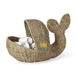 Cesta de Almacenamiento Tejida de Pasto Marino con Forma de Ballena, Estilo Bohemio, para Organizar Juguetes, para Cuarto de Niños, Sala de Juegos, Decoración del Hogar - Product Image 1