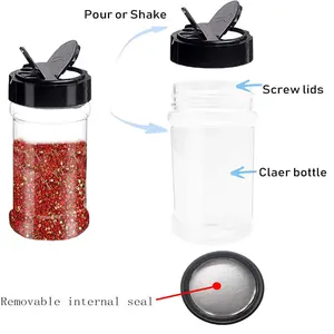 2023 Hot Sale PET Empty Plastic Seasoning Bottles Spice Shaker Powder Containers Pepper Salt Jar With Flapper Spices Jars Set