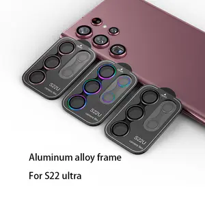 Pelindung layar lensa kamera ultra s23 ultra s22 mewah dengan bingkai campuran aluminium pelindung kaca tempered