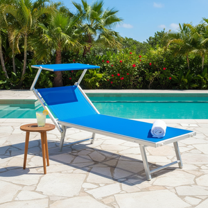 Lettino Prendisole in Textilene Blu con Telaio in Alluminio 185x70x40 cm Divano con Parasole DIVANO CON PARASOLE BLU 185x70x40 cm ALLUMINIO - Product Image 3