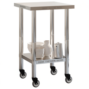 Stainless Steel Kitchen <b>Work</b> <b>Table</b> 21.7x21.7x33.5 With Wheels Modern Design Single Shelf Cart - Product Image 1