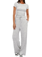 Ensemble 2 pièces décontracté pour femme GX24043, t-shirt à manches courtes et col rond et pantalon, collection printemps-automne