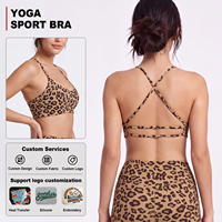 Soutien-gorge de sport imprimé léopard pour femme, dos croisé élégant, fines bretelles, haute élasticité, ajusté, respirant, pour fitness et yoga