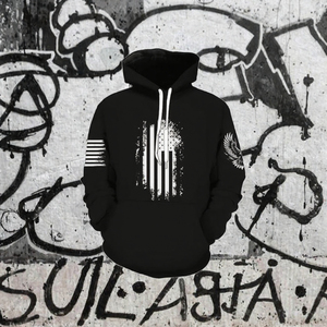 Sweat-shirt à capuche noir avec motif drapeau, coupe classique, tricoté, style streetwear décontracté - Product Image 3
