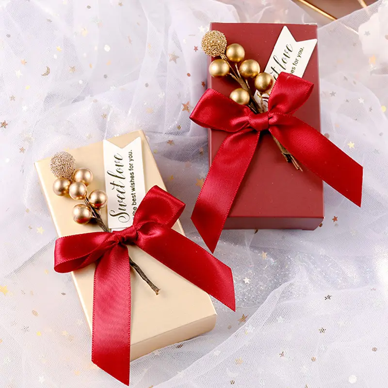Маленькая коробка для конфет, золотая, темная, винная, красная, складная, для свадьбы, конфет, сладкая бумажная упаковочная коробка с декоративной лентой