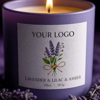 Vente en gros de bougies parfumées à la lavande, au lilas et à l'ambre, en verre mat violet, avec cire de soja, coffret cadeau pour la maison