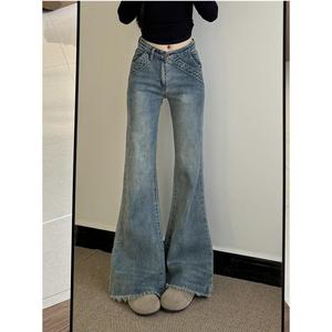 Vaqueros <span class=keywords><strong>de</strong></span> mezclilla ajustados estilo americano para <span class=keywords><strong>mujer</strong></span>, corte bootcut, elásticos, con detalles <span class=keywords><strong>de</strong></span> piel. - Product Image 2