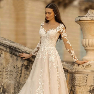 Vestidos de Novia Personalizados 2025, Vestido de Novia con Ilusión de Transparencia, Elegante Vestido de Novia de Manga Larga con Apliques de Encaje, Vestidos de Novia - Product Image 2