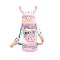 Gobelet à ventouse pour enfants, garçons, filles, bébés, anti-fuite, anti-chute, design mignon en forme de bois de cerf, matériau PC, 600 ml, portable