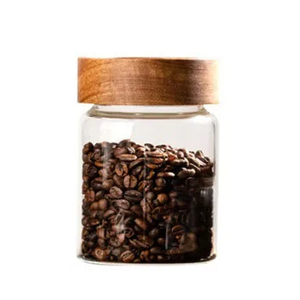 Petits bocaux de stockage en verre de 6oz avec couvercles hermétiques Récipient à café avec couvercle en bois Boîte de garde-manger en verre pour haricots riz sucre - Product Image 1