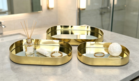 Ovales Gold-Metall-Tablett-Set mit Spiegelbasis, Dekorative Spiegeltabletts für Schmuck, Kosmetik, Dessert-Tisch, Heim, Hochzeit, Party-Dekoration