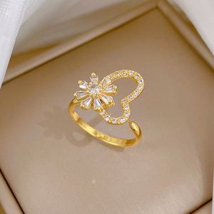 Rotatable Zircon Sparkling Flower Fidget Anxiety <b>Ring</b> Women Shiny Anti <b>Stress</b> Jewelry Rotating Open Heart <b>Ring</b> - Product Image 2