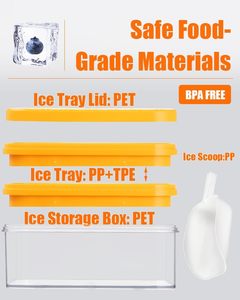 Bac à glaçons avec couvercle et compartiment, moule à glaçons avec 56 cubes, bacs à glaçons empilables pour <span class=keywords><strong>congélateur</strong></span> avec fond en silicone facile à démouler - Product Image 6