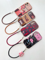Étui de téléphone de luxe en PU motif floral rose rouge style Ins tendance pour iPhone 18 Pro 17 Air 16 15 14 Plus 12 11 avec dragonne