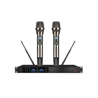 Micrófono de conferencia inalámbrico dual de mano con cuello de cisne y pistola corta, con batería AA, conector XLR, UHF 630-690MHz