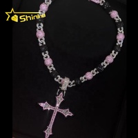 Collier pendentif en argent 925 avec charme, bijoux de rappeur personnalisés, collier de prière en moissanite rose et noir, ensemble de pendentif croix